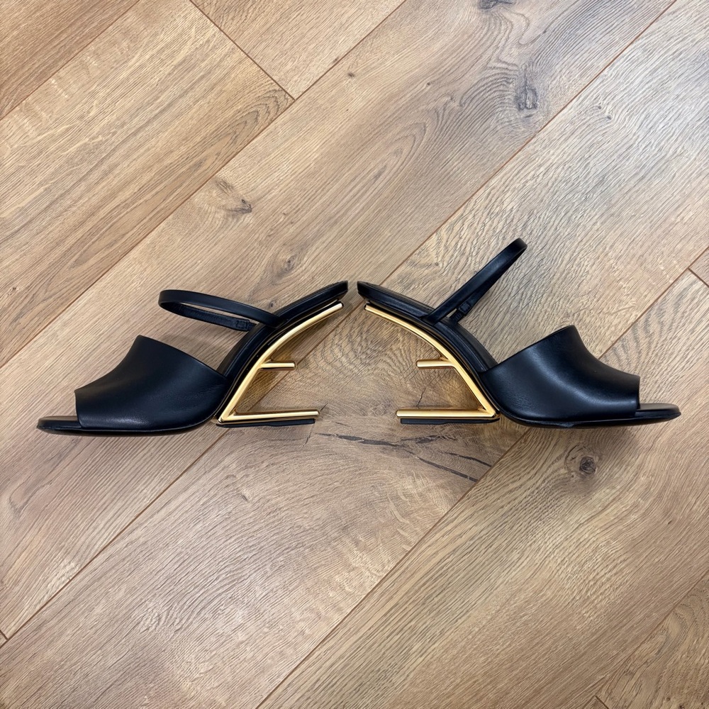 FENDI First sandals with open F frame gold metal heels - Size 38 / US 8 - Picture 5 of 10